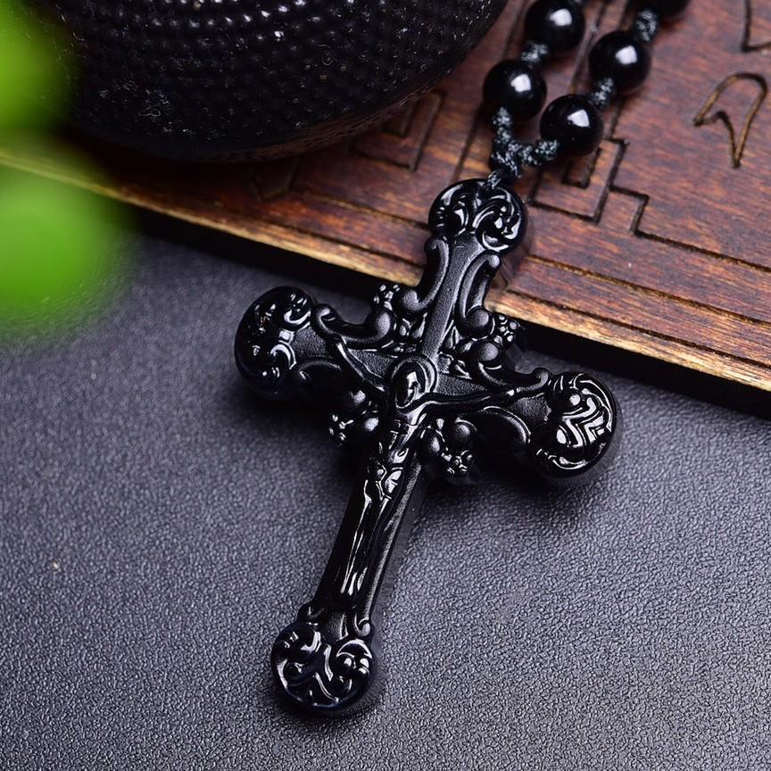 Unisex Hydrating Obsidian Cross Pendant Necklace with Large Quantity Discounts
