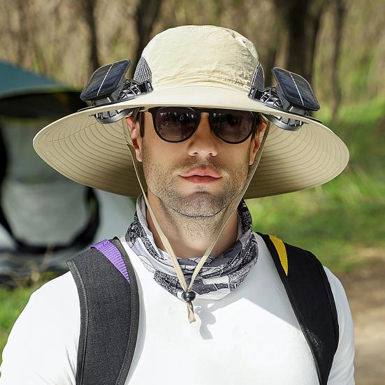 Solar Fan Hat UPF 50+ UV Protection Hat with 2 Solar Fans USB Rechargeable Breathable Men Women