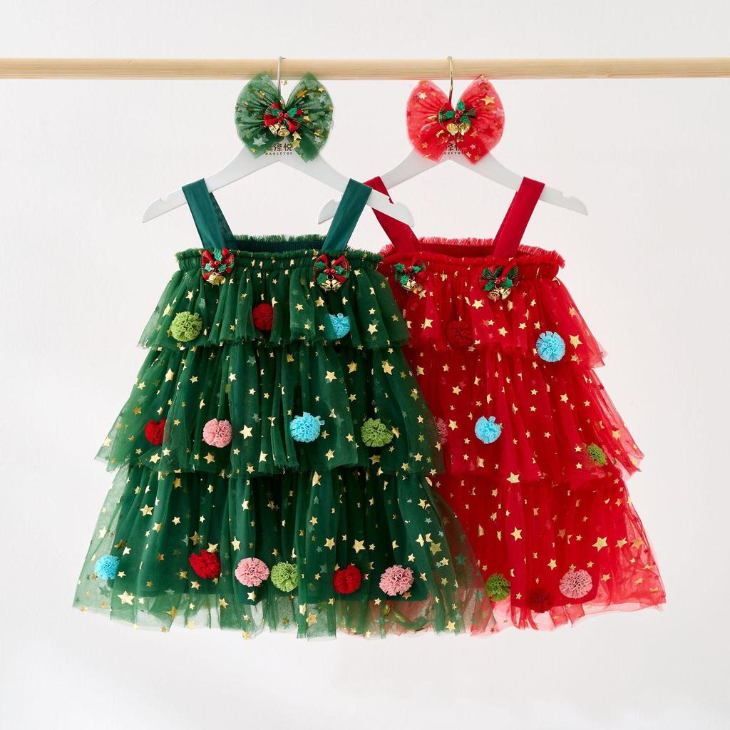Toddler Baby Girl Christmas Dress Star Sequin Layered Tutu Tulle Dress Girls Cake Smash Xmas Tree Dresses