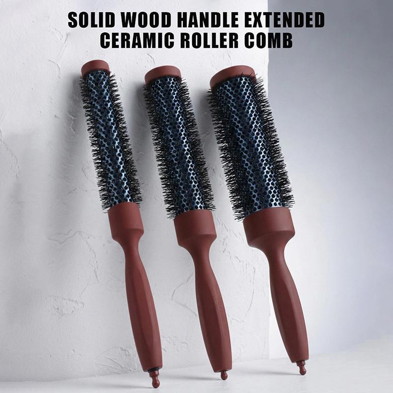 /Kuz/Long Handle Heat Resistant Ceramic Round Hair Brush For Blow Dry Curling Straight Hair Salon Styling Tool