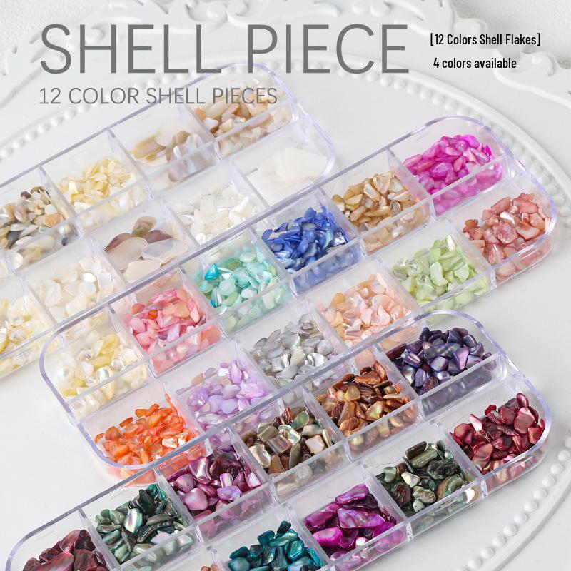 12-Color Iridescent Abalone Nail Art Flakes and Patches Set