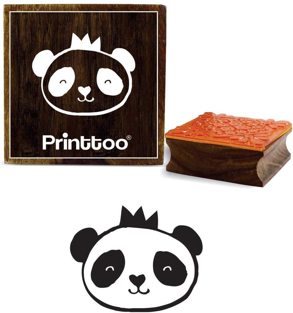 Printtoo Scrap-booking Panda Bear Face Design Square Wooden Rubber Stamp Diary Card-3 x 3