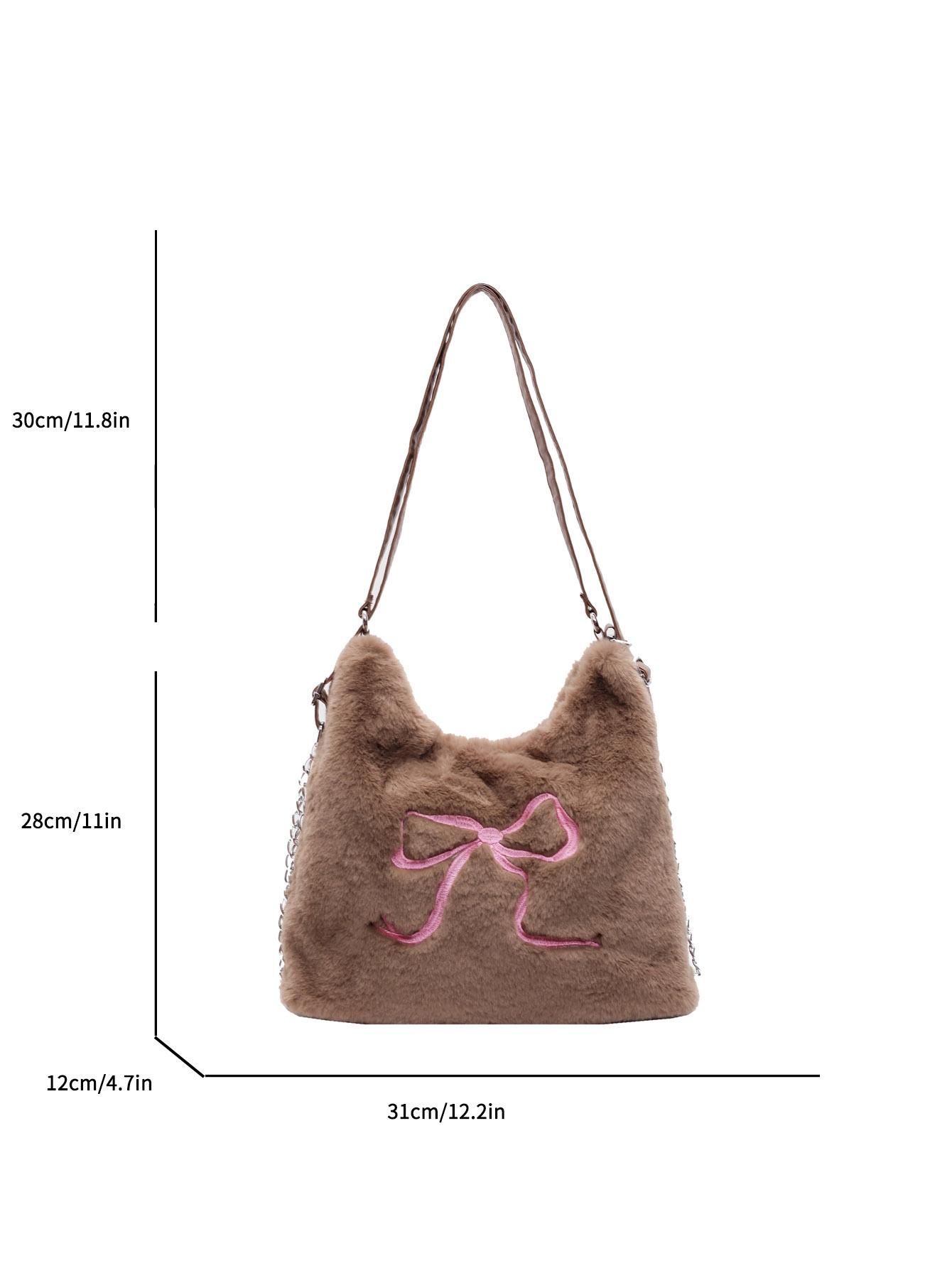 

Повсякденна пухнаста сумка великої місткості, модна жіноча сумка під пахви, плюшева жіноча сумка, старшокласна сумка великої місткості. темно-коричневого кольору