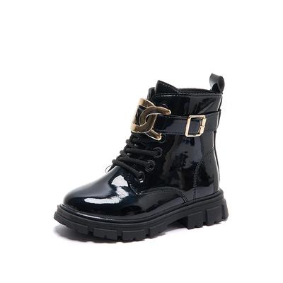 Kids Fashion Girls Ankle Boots Chains 2024 Children Casual Shoes Glossy Non-slip Versatile Simple Side Zipper Catwalk Shoes PU