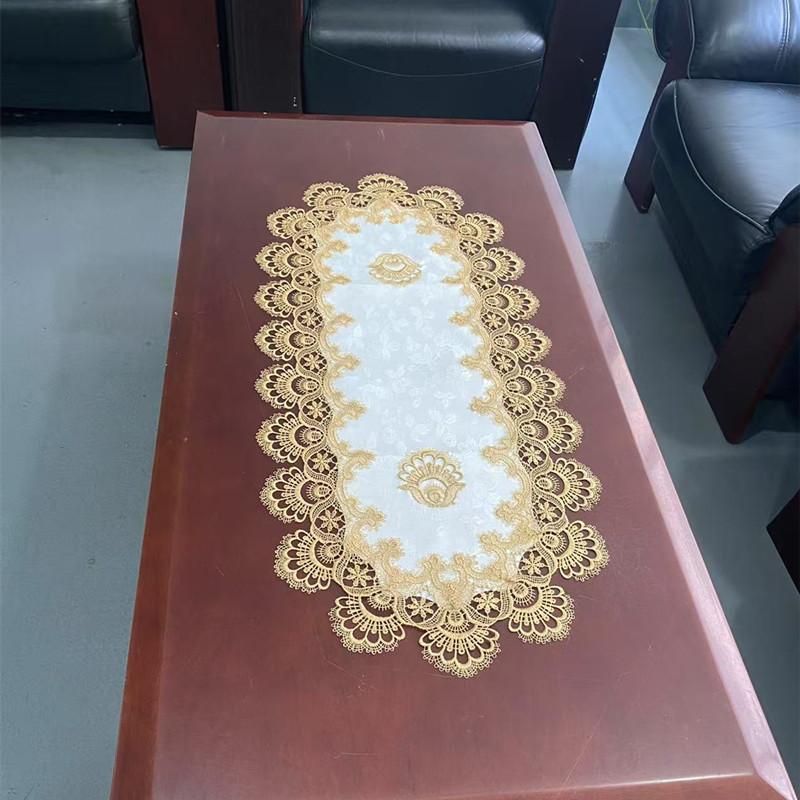 

Tablecloth Oval Lace Mesh Wear-resistant Home Living Room Dining Table Runner Tablewear Home Decoration золотий