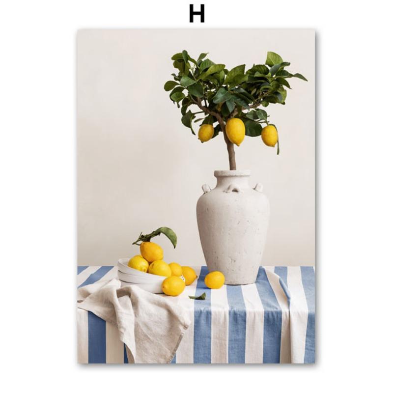 Santorini Sun Lemon Tree Vase Abstract Landscape Posters and Prints Wall Art Canvas Painting Pictures For Living Room Home Decor
