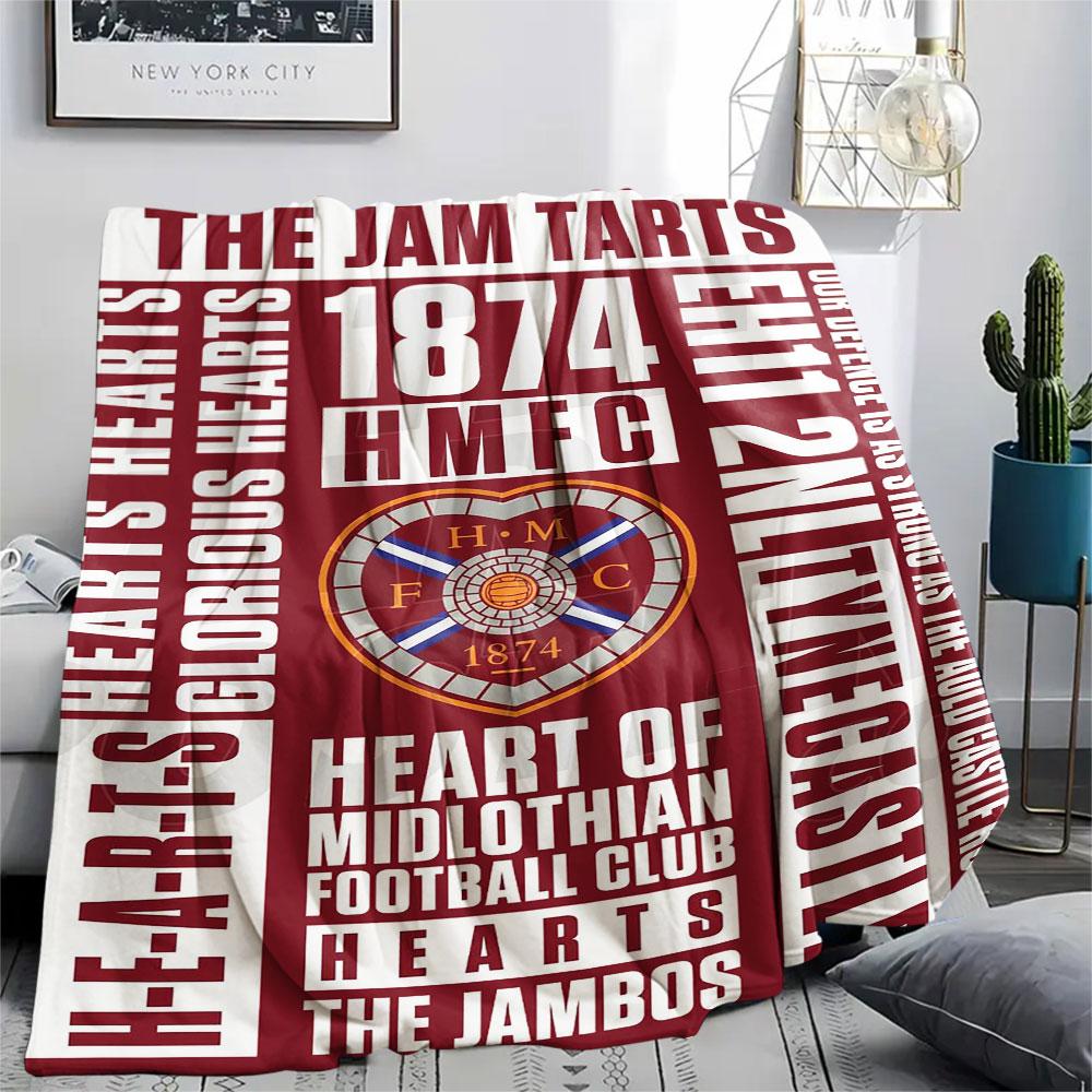 1 pièce Couverture en flanelle à motif du Heart of Midlothian Football Club Convient à toutes les saisons pour la décoration intérieure Chaleur et confort Cadeaux Cadeau de vacances
