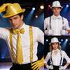 Dance Star Costume for Adults Men Hat Suspenders Bowtie Gloves Rings 80s 90s Stage Outfits Halloween Cosplay Costume