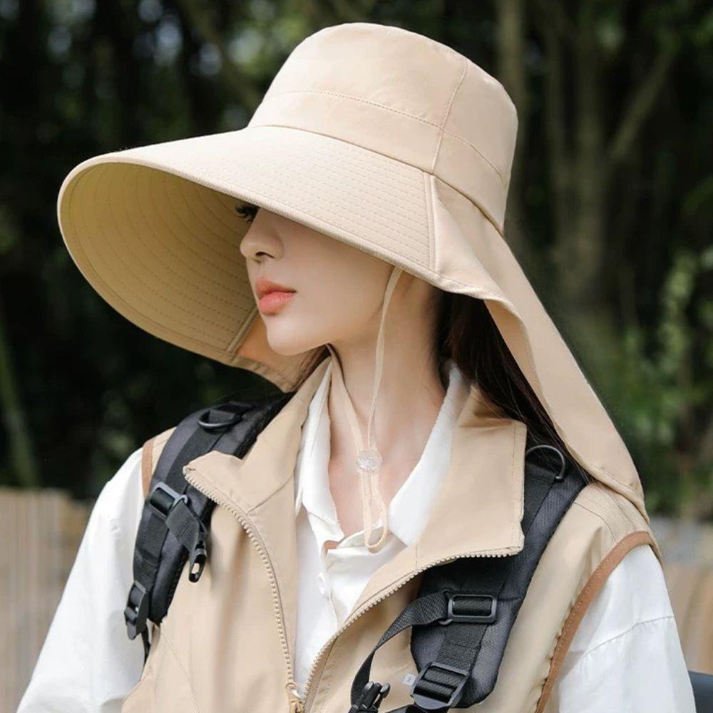 Hot Wide Brim Women Anti-UV Protection Hiking Cycling Fisherman Cap Summer Solid Beach Hat Women Neck Protection Sun Hat 50+ UPF