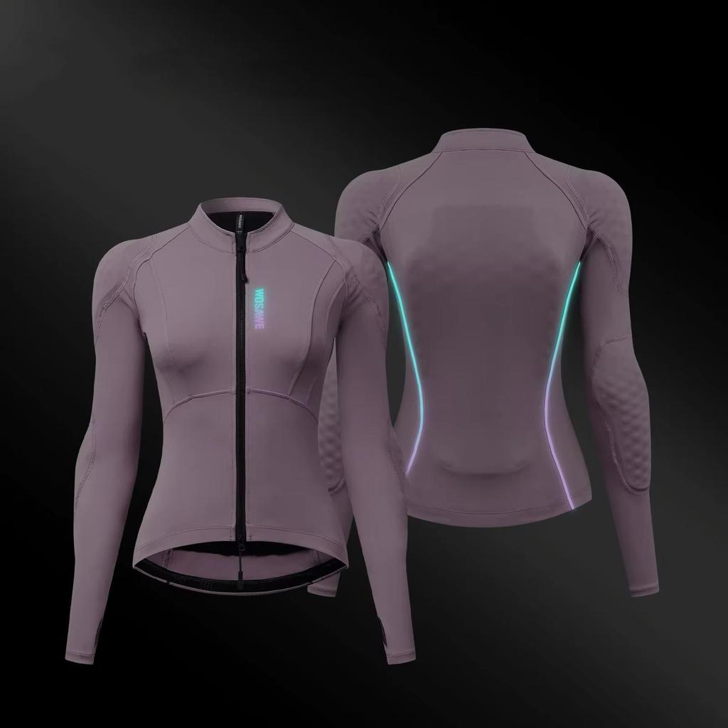 Wosawe Damen Motorradkleidung Schlank Hoch Elastisch Motorrad Hemd Hose Ganzkörper Weiche Polster Anzug