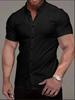 European And American Men'S Short-Sleeved Shirt 3D Digital Printing Casual Versatile Solid Color Muscle Men'S Lapel Shirt