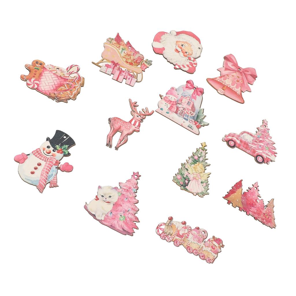 36pcs Xmas Hanging Wooden Ornaments Santa Snowman Xmas Tree Decorations Pendants Tags with Rope for