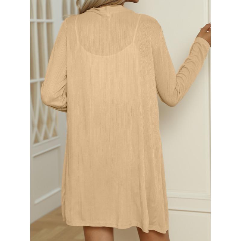 Damen Einfarbige Knopfleiste Langarm Locker Lässig Langer Cardigan