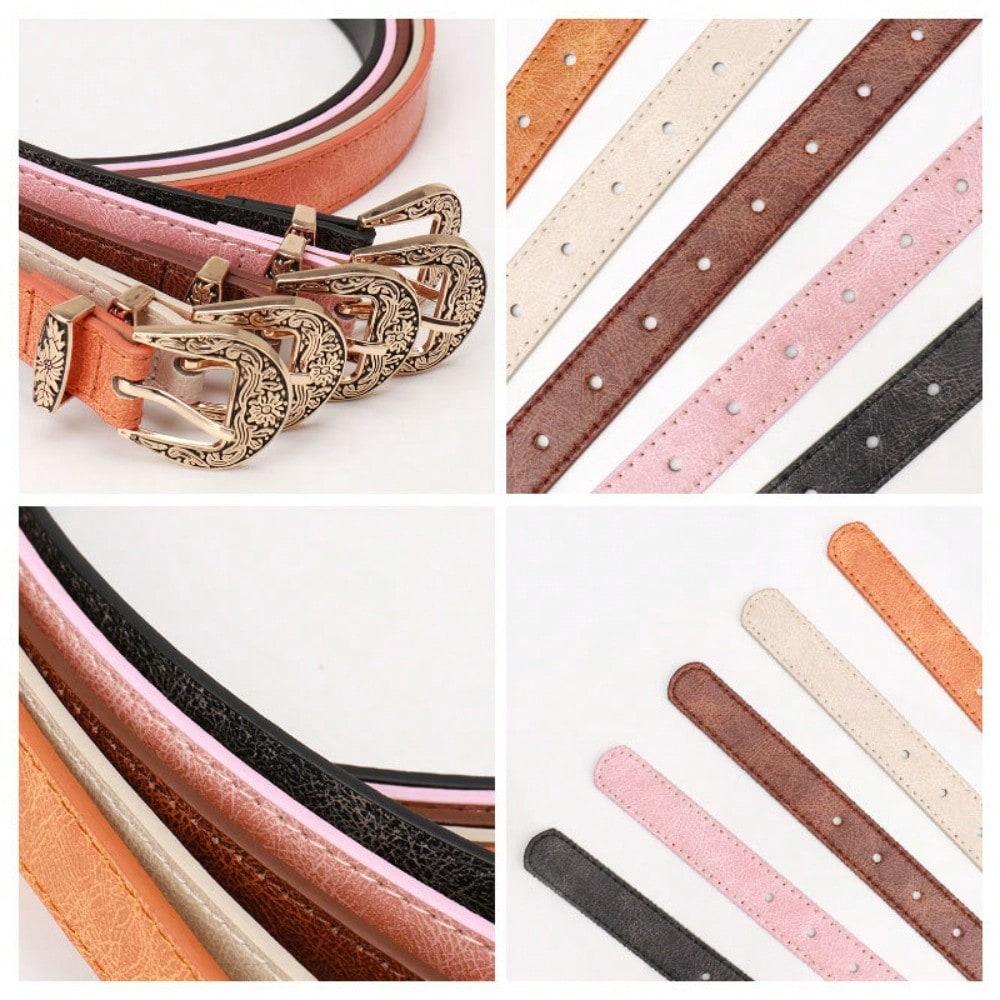 New Vintage Carved Button Women's Belt, Fashionable Versatile Jeans, High-end Belt for Women