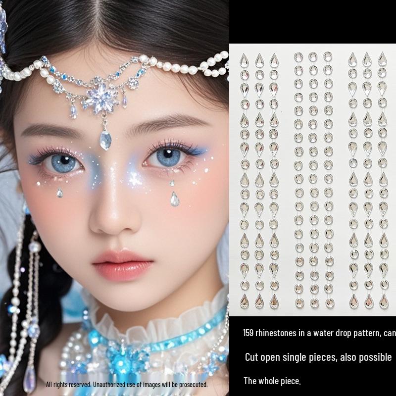 Blue Star Diamond Face Stickers: Adhesive Rhinestone Designs for Tear Eye Makeup, Perfect for Music Festivals.