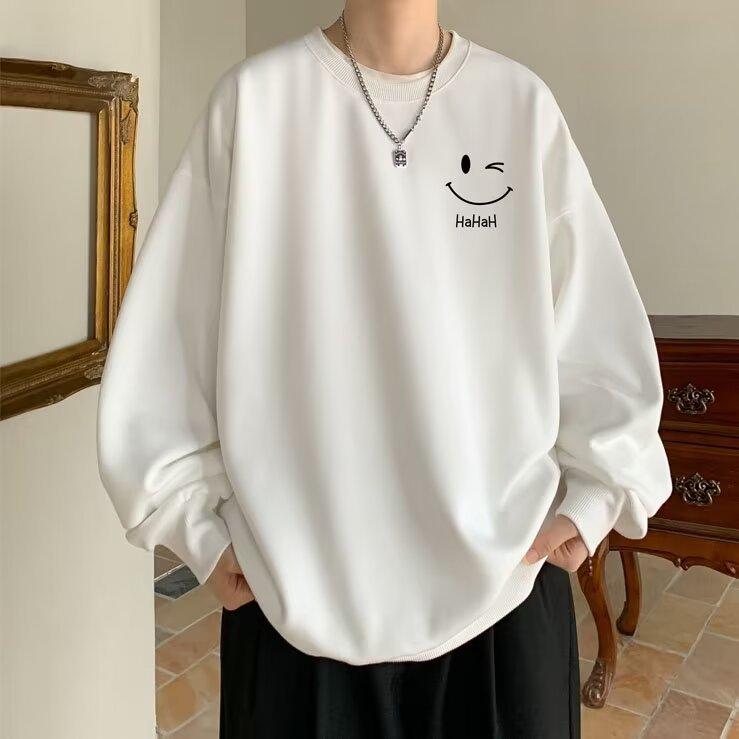 Men's Printed Hoodie Round Neck Hooded Sweatshirt Trendy Brand Casual Hoodies Loose Long Sleeved Pullover Base Shirt