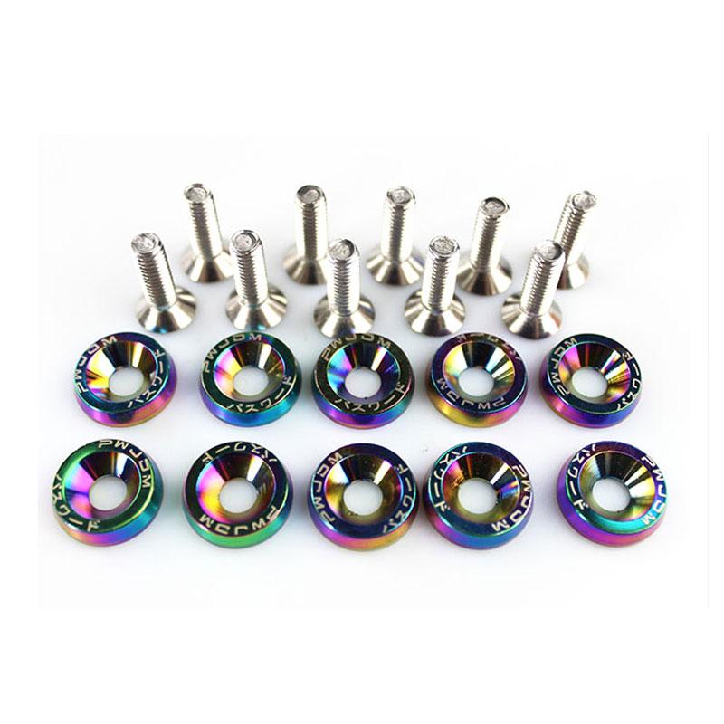 RASTP-Aluminum 10Pcs M6X20 Car Modified Hex Fasteners Fender Washer JDM Bumper Engine Concave Screws For Honda RS-QRF002