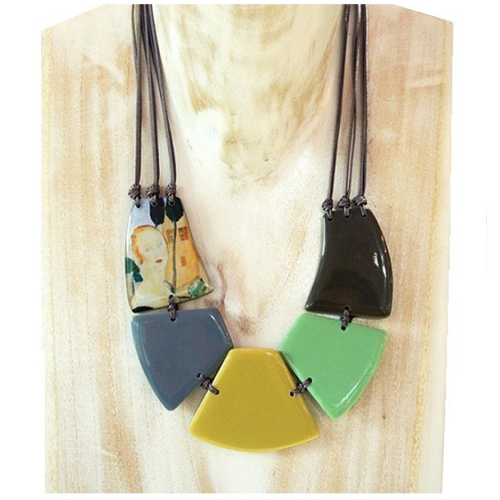 Les Trésors De Lily [R4270] - Green 'Mistinguette' Handmade Necklace - 5 Cm
