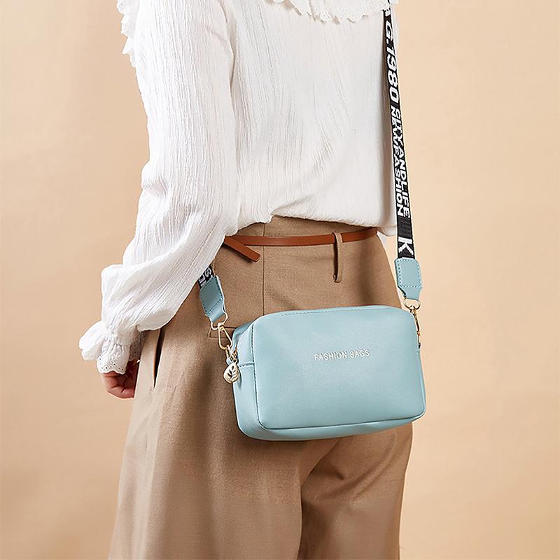 Simple Wide Strap Crossbody Bag for Women Solid Color Small Shoulder Bag Phone Purse