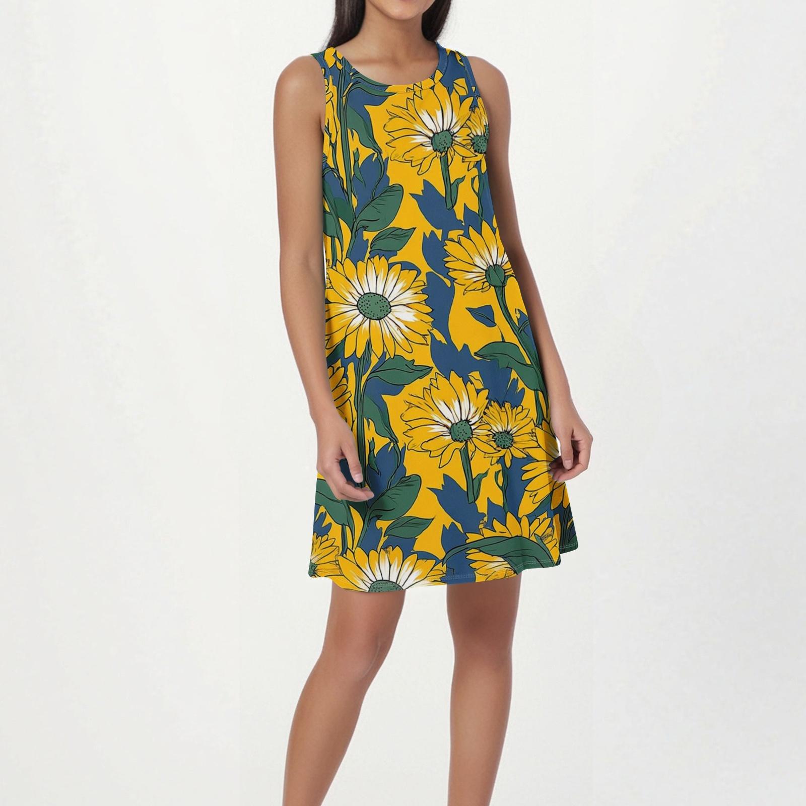 

Summer Dresses for Women 2026 Sleeveless Sundresses for Women 2026 Casual Summer Dress with Sunflower Print Summer Dresses XL жовтий