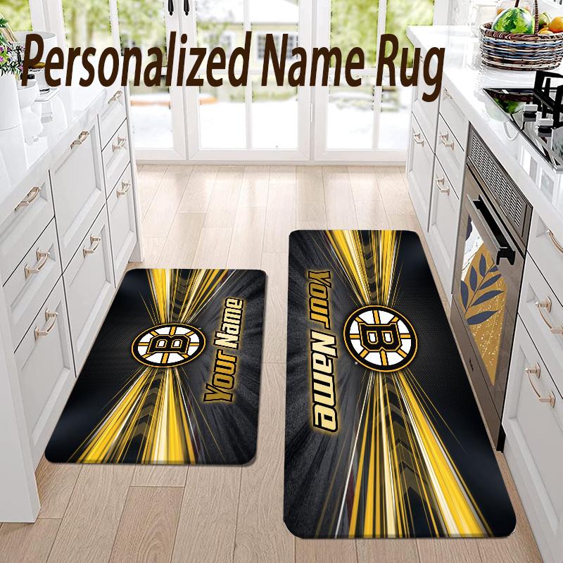 Custom Name Boston Bruins Flannel Area Rug Kitchen Floor Mat Personalized Home Decoration