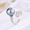 Jewelry Copper Platinum Plated Pearl Adjustable Ring Women 12Mm