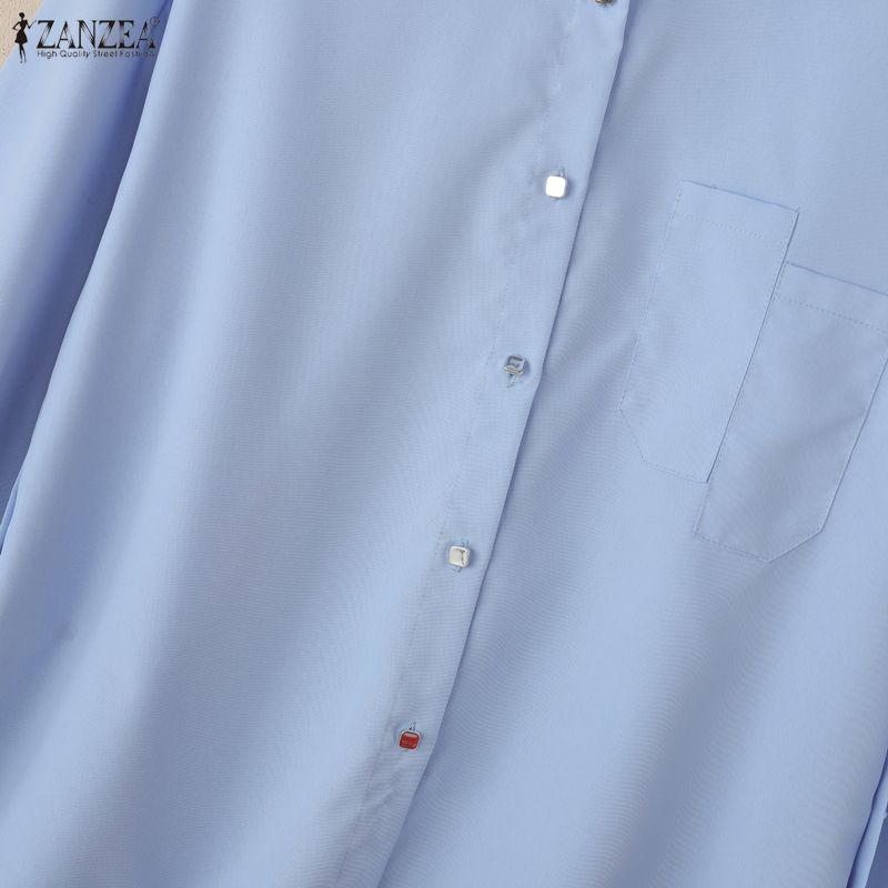 ZANZEA Camicetta casual da donna con colletto rovesciato, tinta unita, ampia, a maniche lunghe