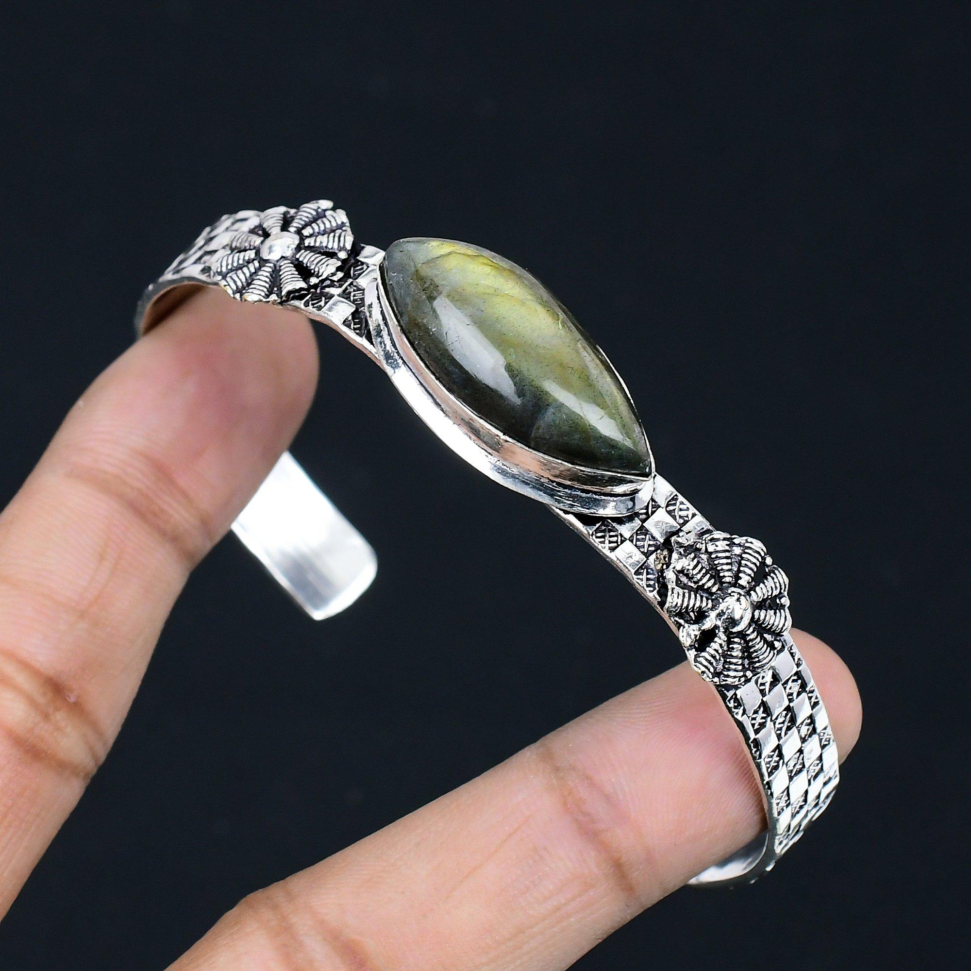 

Mothers day Deal 925 Sterling Silver Labradorite Stone Anniversary Unique Bangle Adjustable