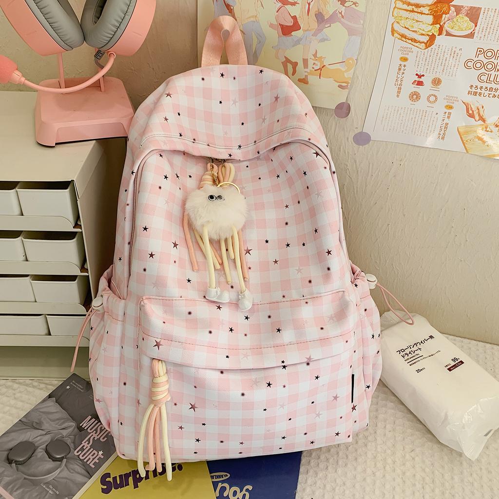 Schoolbag Backpack Schoolbag Niche Cute Fresh High Value Plaid Literature and Art Junior High School Students Large Capacity Casual Backpack