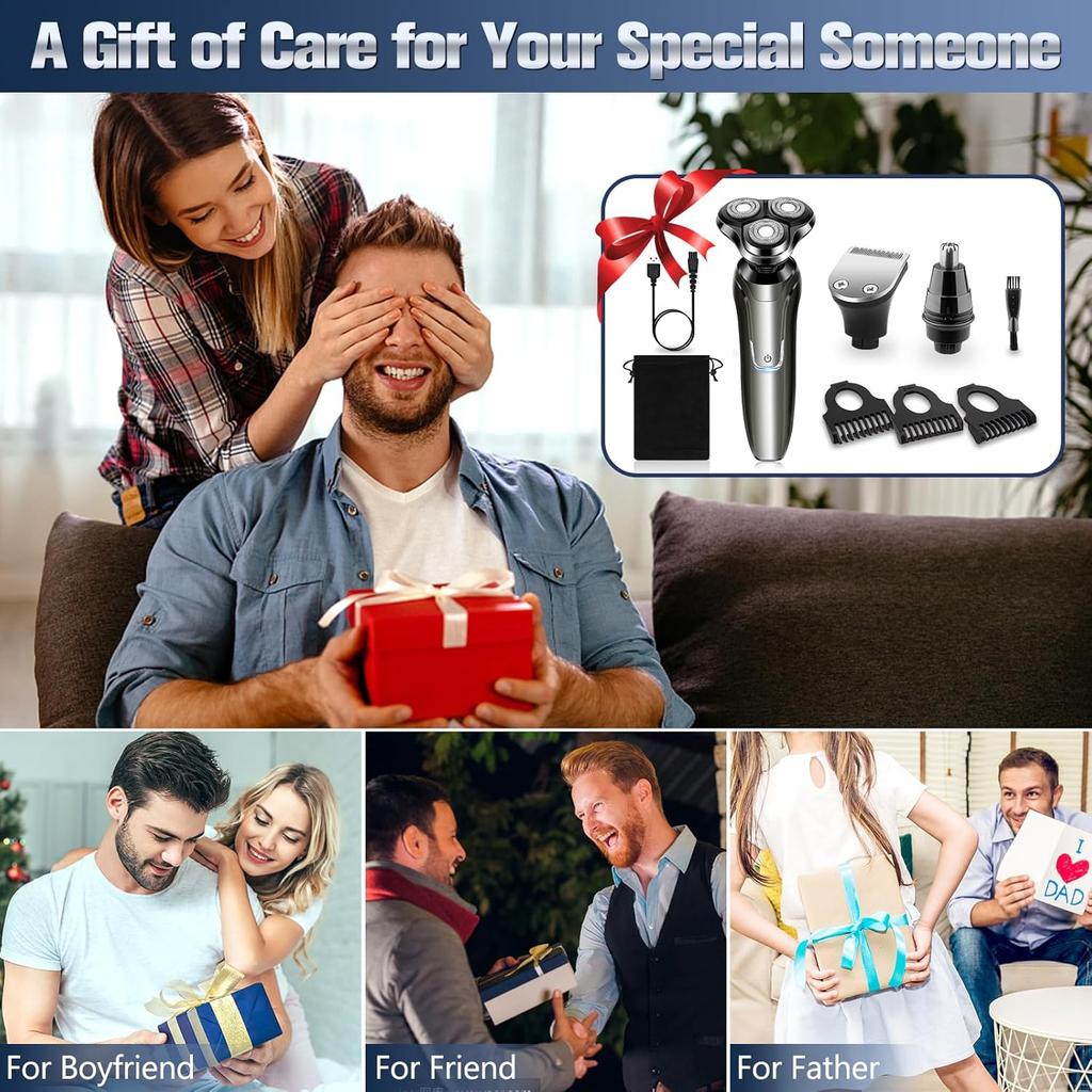 Golarka elektryczna dla mężczyzn, Męskie golarki obrotowe, Wodoodporna, Do golenia na mokro i na sucho, Akumulatorowa golarka elektryczna do twarzy męskiej, Bezprzewodowa, z pływającą głowicą.