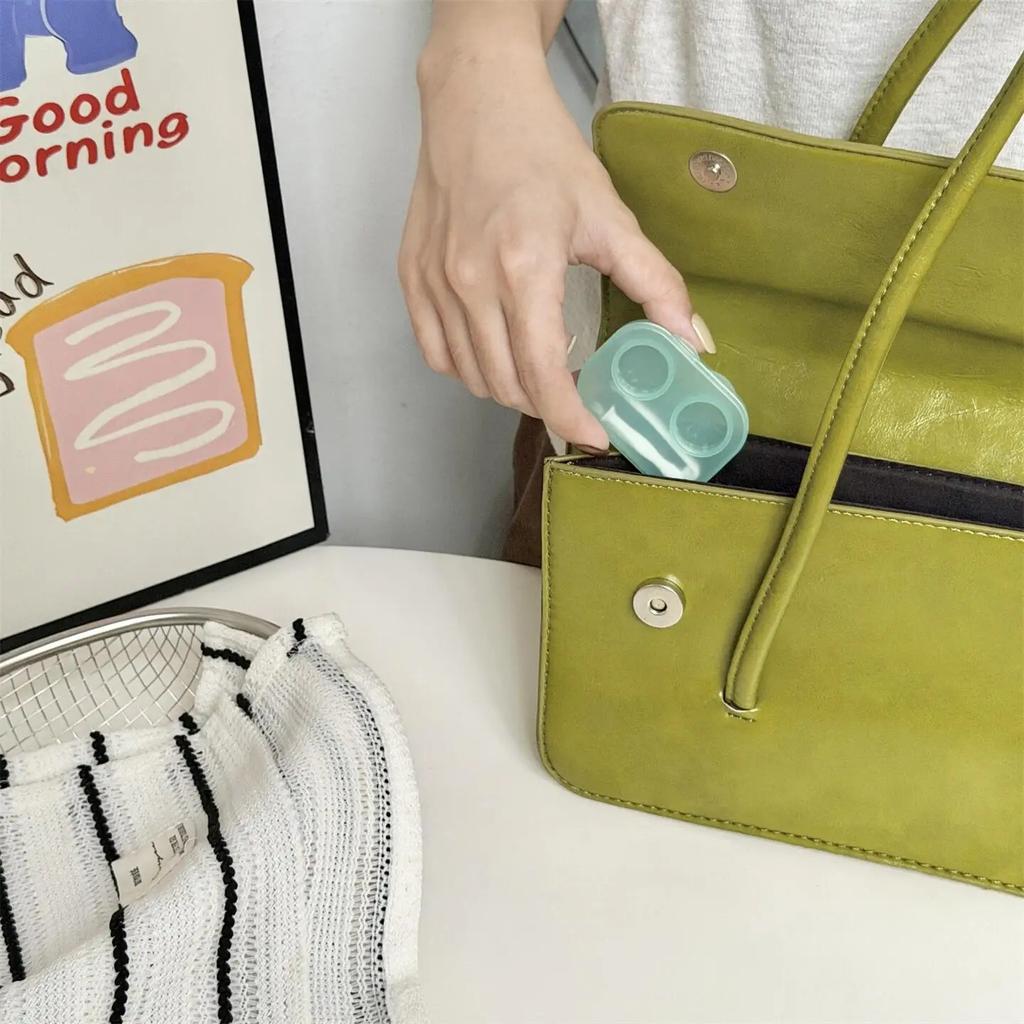 Portable Transparent Minimally Integrated Companion Box Girls Travel Contact Lens Case with Tweezers 1pc Contact Lens Box