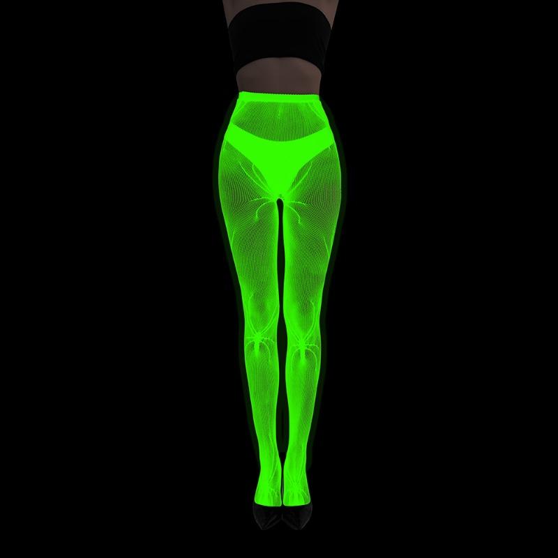 Fluorescent Pantyhose Luminous Fishnet Socks Green Light Sexy Tattoo Lace Body Jacquard Lace Hollow Socks