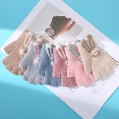 Cartoon Fingerless Gloves Bunny Half Finger Gloves Ladies Thickened Winter Warm Gloves Half Student Writing