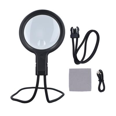 5X 15X Hanging Neck Magnifying Glass 3 Colour LED Light USB Gooseneck Page Magnifier for Sewing Repa