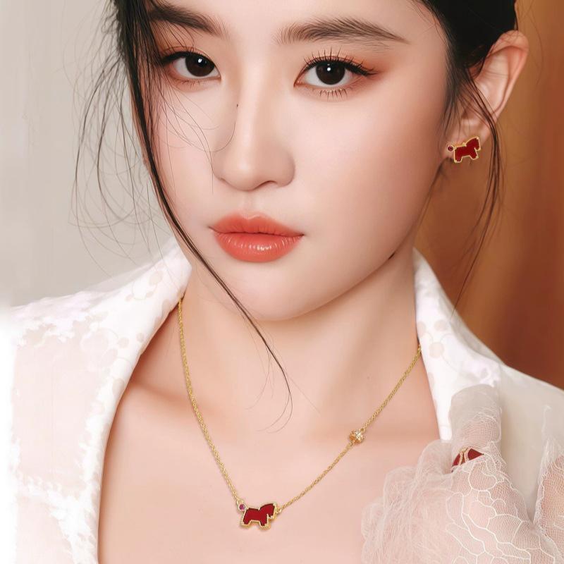 Year of the Horse Red Necklace and Earring Set: High-End, Light Luxury Style