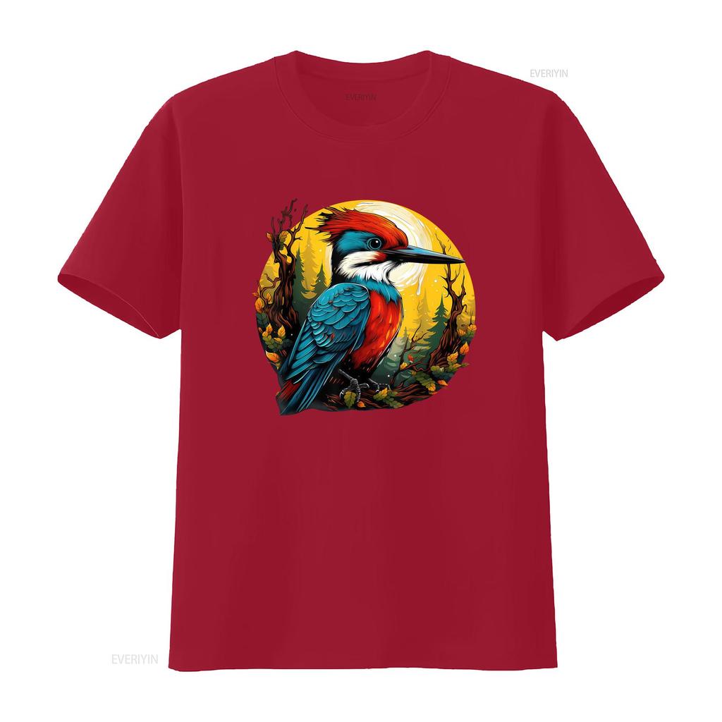 Vibrant Woodpecker Forest Portrait T Shirt Nature Inspired Colorful Wildlife Artwork Vintage Washed Streetwear Unisex Stylish