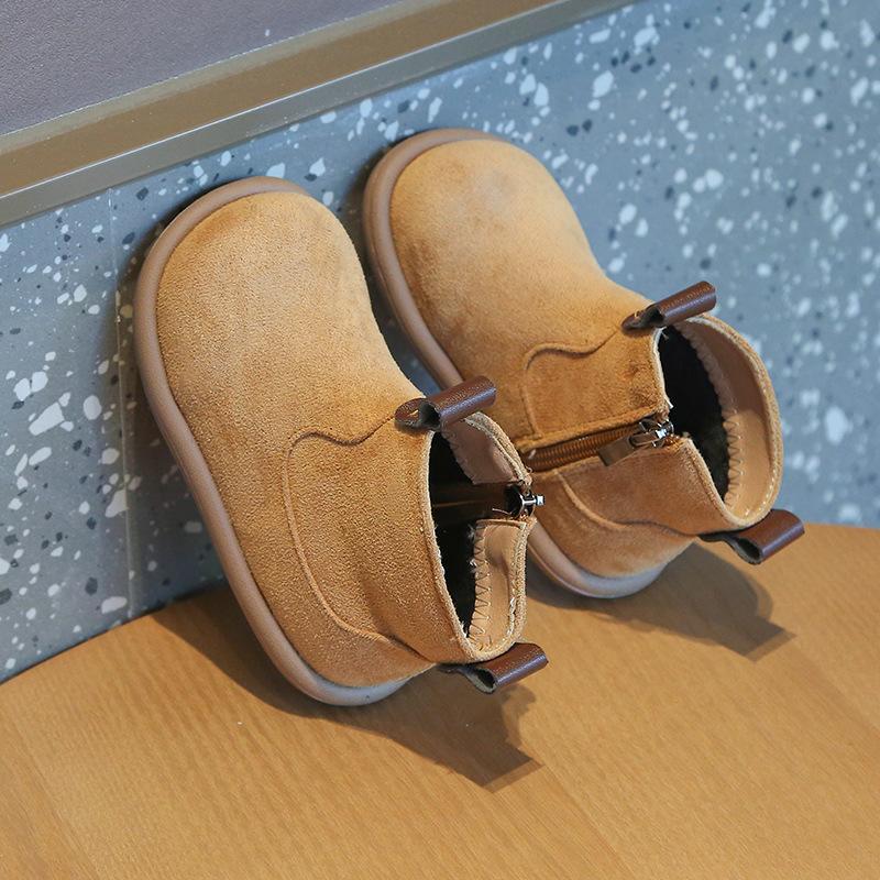 Autumn Winter Children's Plush Martin Boots Girls Versatile Retro Cotton Shoes Boys Solid Color Warm Velvet Cotton Boots