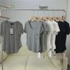 Drapey V-Neck Short Sleeve Women's T-Shirt - 2024 Summer Korean Style Trend