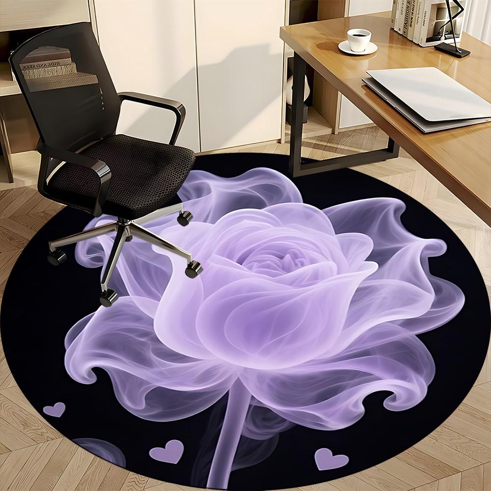 1pc Floral Rose Office Round Area Rug, Indoor Mat Suitable ForOffice, Under Office Chairs Bedroom Living Room Home Decor T148