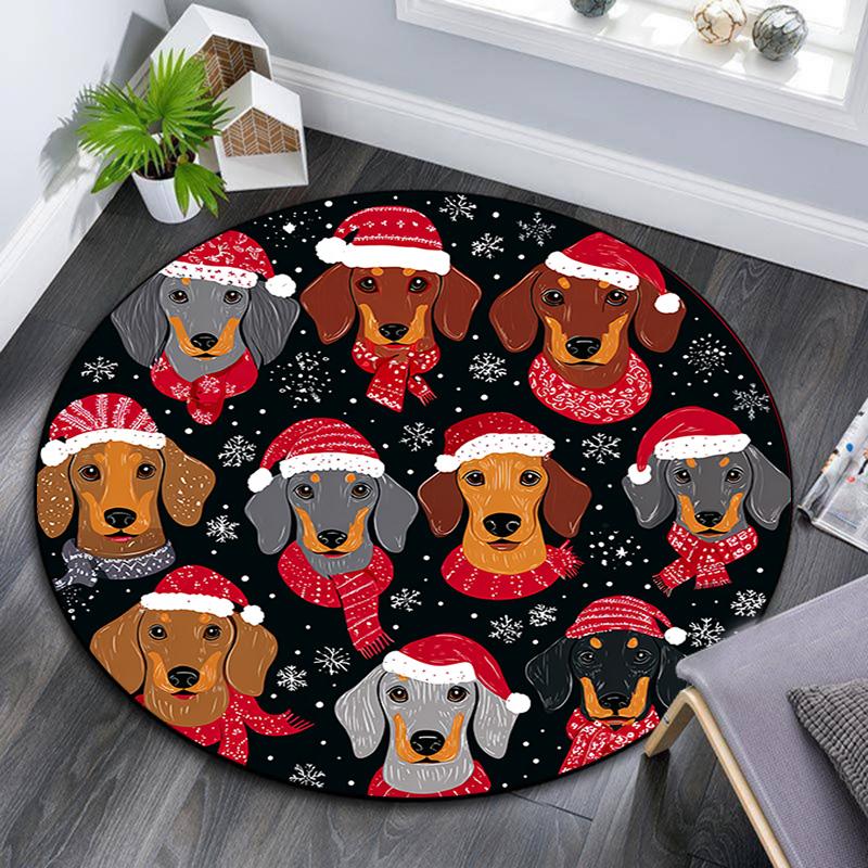 Dachshund Round Area Rug,Carpet Rug for Living Room Bedroom Sofa Playroom Decor,Non-slip Floor Mat