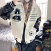 Vintage College Style Embroidered Letter Baseball Jacket Men Women Stand Collar Loose Fit Outerwear