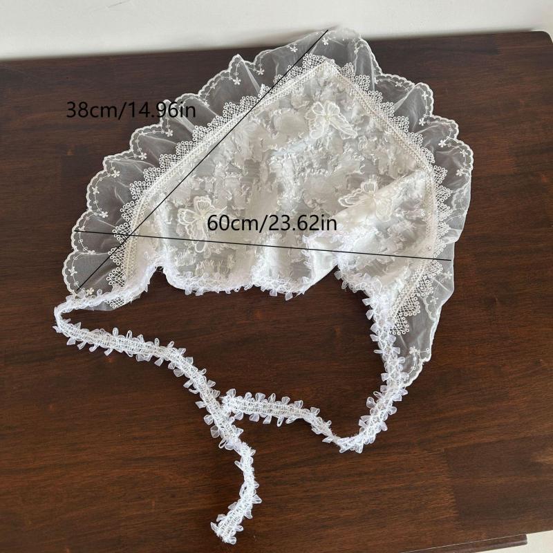 French Vintage Lace Triangle Scarves Butterfly Floral Headscarf Fashion Bandanas Turban For Girls Travel Photo Headband