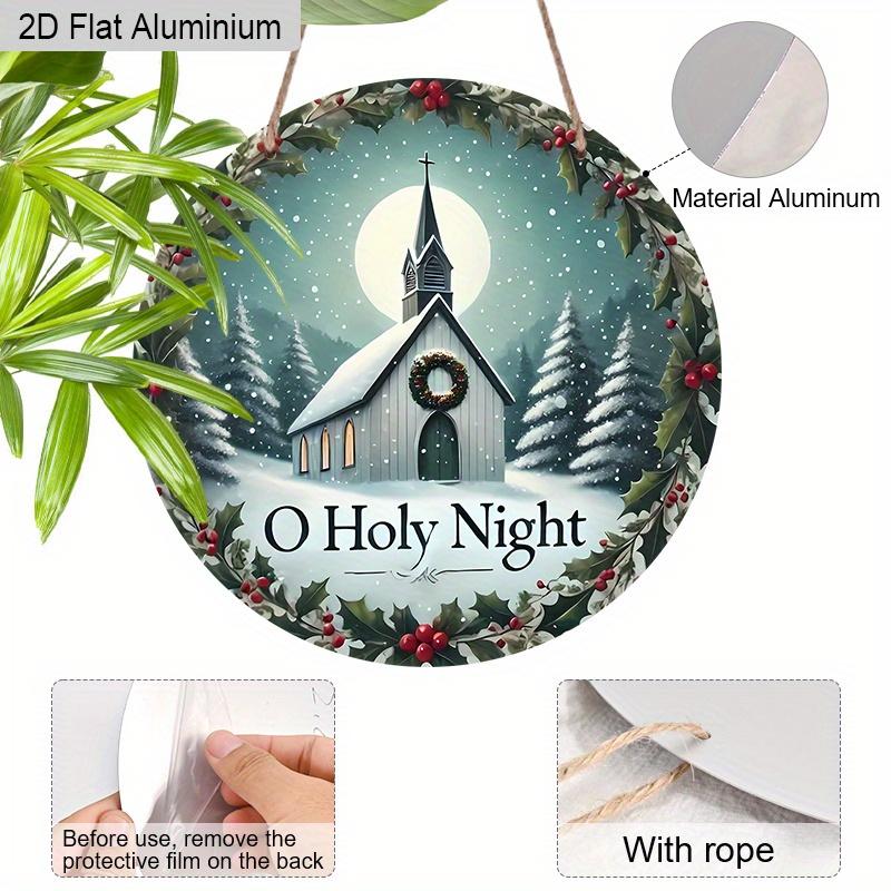 2D Flat Aluminium Nativity Christmas Sign - O Holy Night Figurine Ornaments - Aluminium Manger Sign - Ideal for Front Door, Wall, Porch, Window Decor