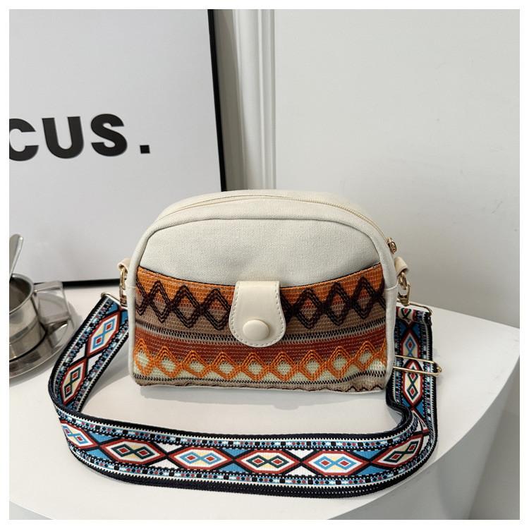 Ethnic Style Fashion Shoulder Bag 2024 Spring New Simple Large Retro Single Shoulder Slant Small Square Bag Blue