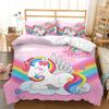 Conjunto de cama de unicórnio arco-íris Kawaii desenho animado animal roupa de cama para crianças meninas 2/3 peças solteiro casal queen size capa de edredom conjuntos