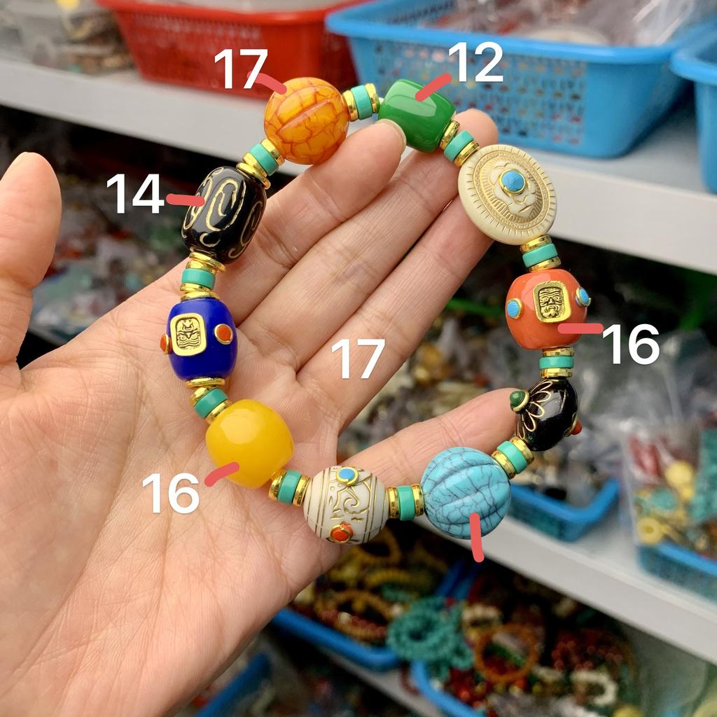 Tibetan Style Enamel Beaded Bracelet, Multicolor Vintage Gold-Plated Ethnic Jewelry,Handmade Enamel Charm Bracelet