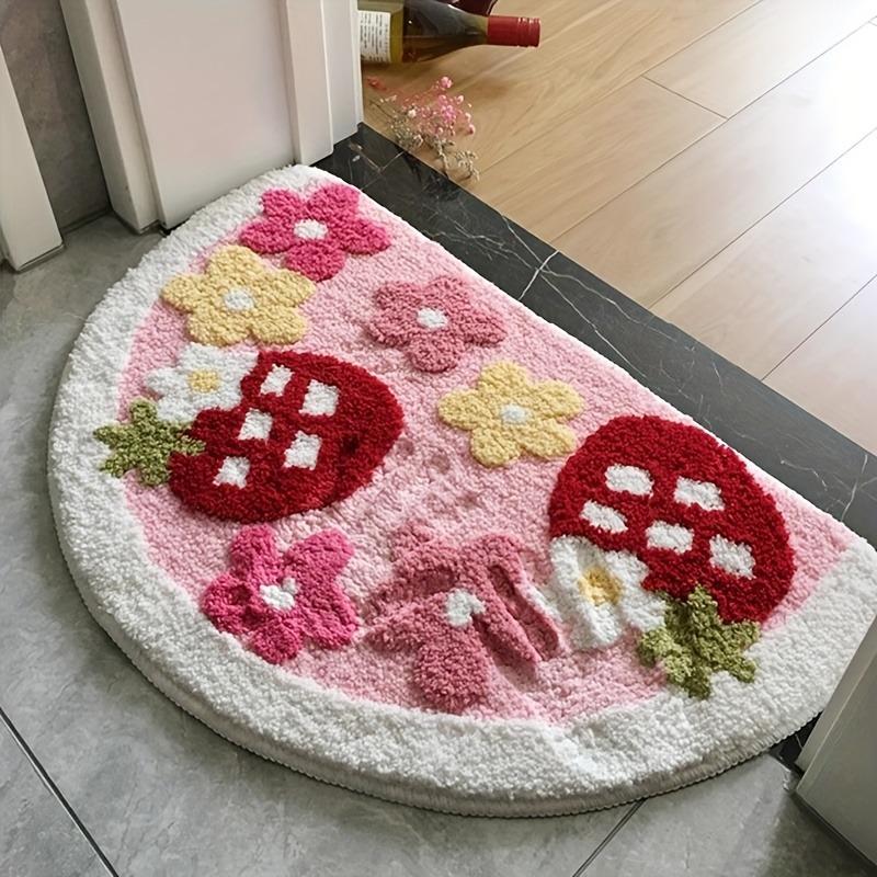 Strawberry Pattern Plush Mat, 50*80cm, Absorbent & Non-slip, Washable for Home Multi-scene Use