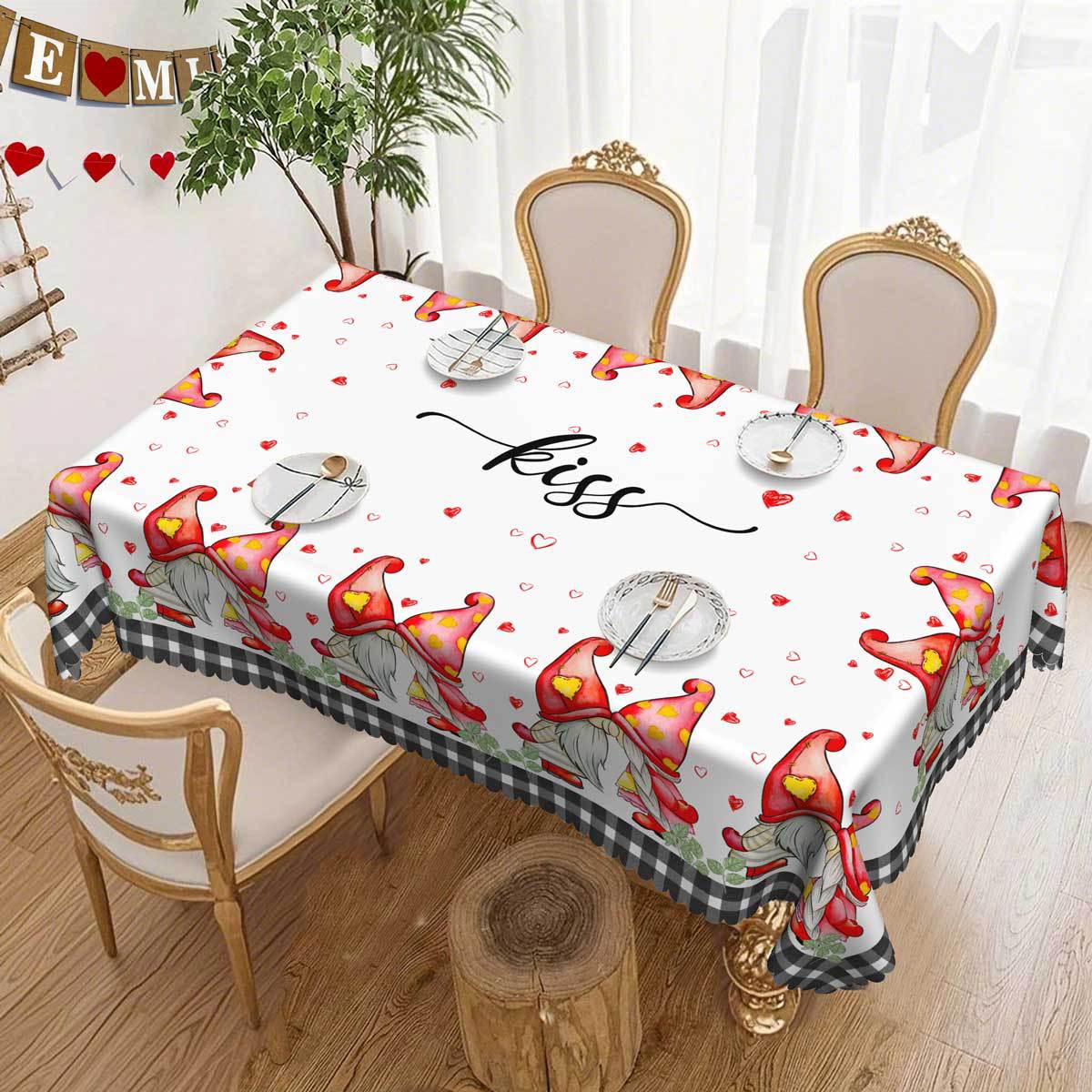 Valentine S Day Black Plaid Tablecloth, Dwarf Couple, Love Print, Round/Rectangular Waterproof Tablecloth Round tablecloth-152x152cm