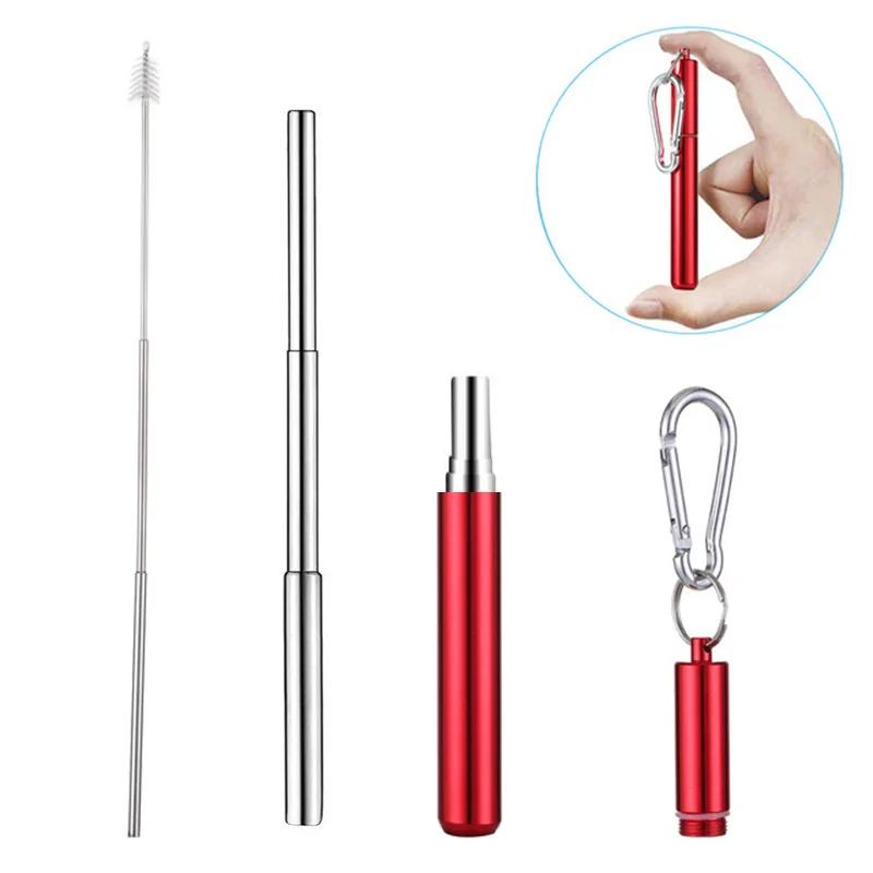 Stainless Steel Telescopic Drinking Straw, Portable Straw for Travel, Reusable Collapsible Metal Drinking Straw with Brush
