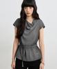 Yujen Cowl Neck Draped Belted Blouse_Charcoal Gray